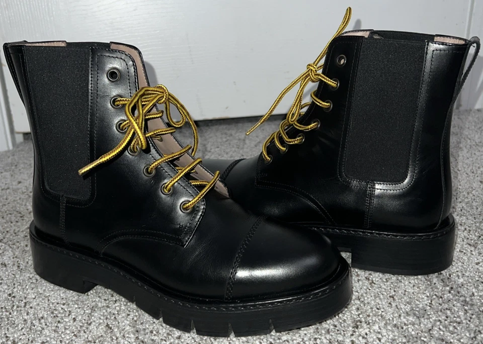 $950 Women Sz 7.5 Salvatore Ferragamo Rosco Leather Combat Ankle Boot Lace Up - Image 2 of 4