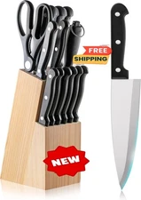 Juego de 14 cuchillos de cocina de acero inoxidable forjado premium con hojas de