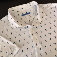 J. McLaughlin Polo Shirt Mens Size LARGE Golfer AOP White Full Swing Stretch