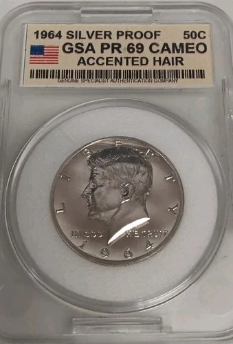 1964 50c Silver Half Dollar Kennedy GSA PR69 CAM ACCENTED HAIR