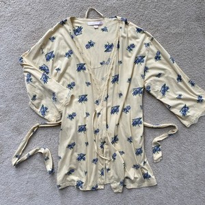 Vintage victoria’s secret 100% cotton robe size L Yellow Blue Green Lightweight