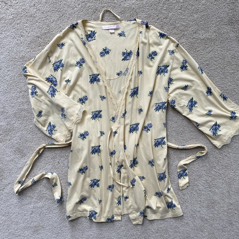 Vintage victoria’s secret 100% cotton robe size L Yellow Blue Green Lightweight
