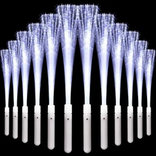 24 Pack White Glow Sticks Light up Fiber Optic Stick Glow Wands Bulk with 3 Flas