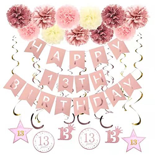 GuoZhiXin Rose Gold 13th Birthday Party Decors  Rose gold Glittery Happy 13th...