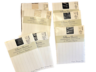 Pantyhose 7 Pair Hit or Miss Silken Sheers Hosiery Medium Tall Navy Lace Black