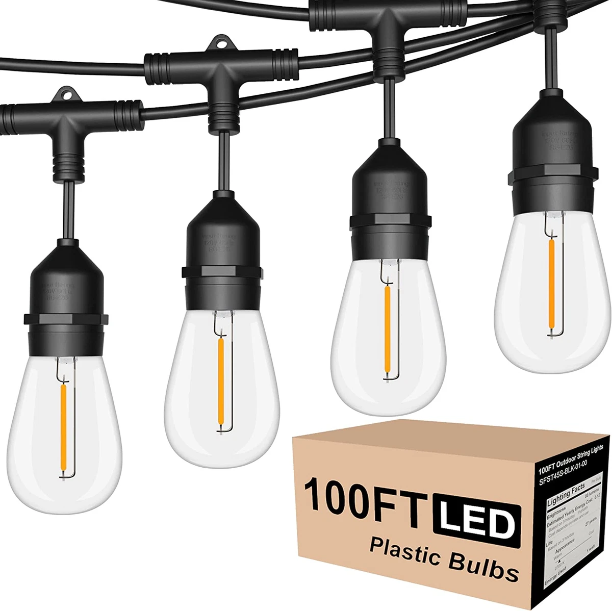 Outdoor String Lights LED 100FT Commercial Grade Heavy Duty Light