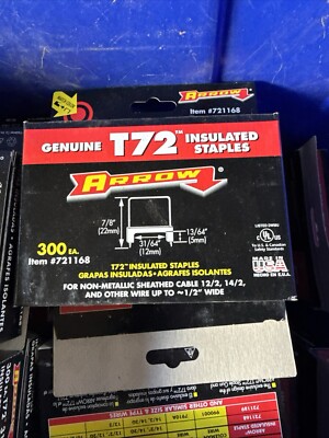 300-pcs Arrow 721189 (15mm) 19/32'' X 11/32'' T72 Insulated Wire Cable Staples HR