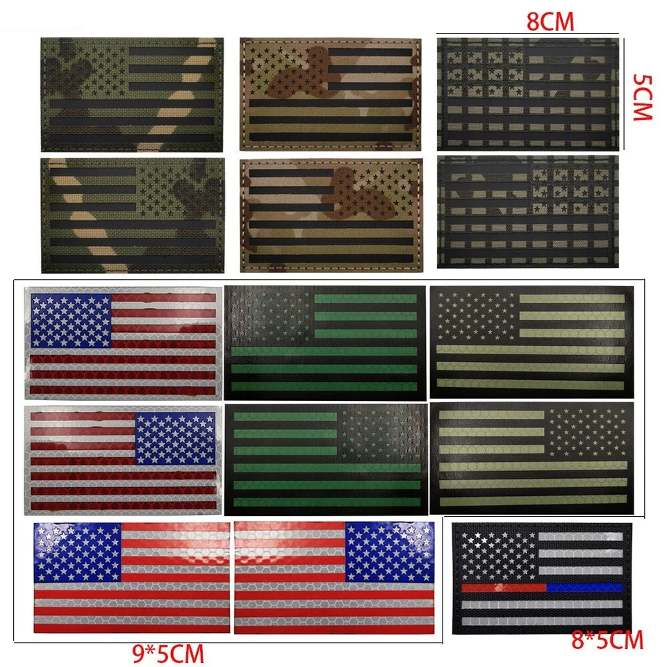 Reflective IR US AMERICAN FLAG REVERSE LEFT RIGHT SHOULDER HOOK 2 PATCHES DARK- - Image 4 of 4