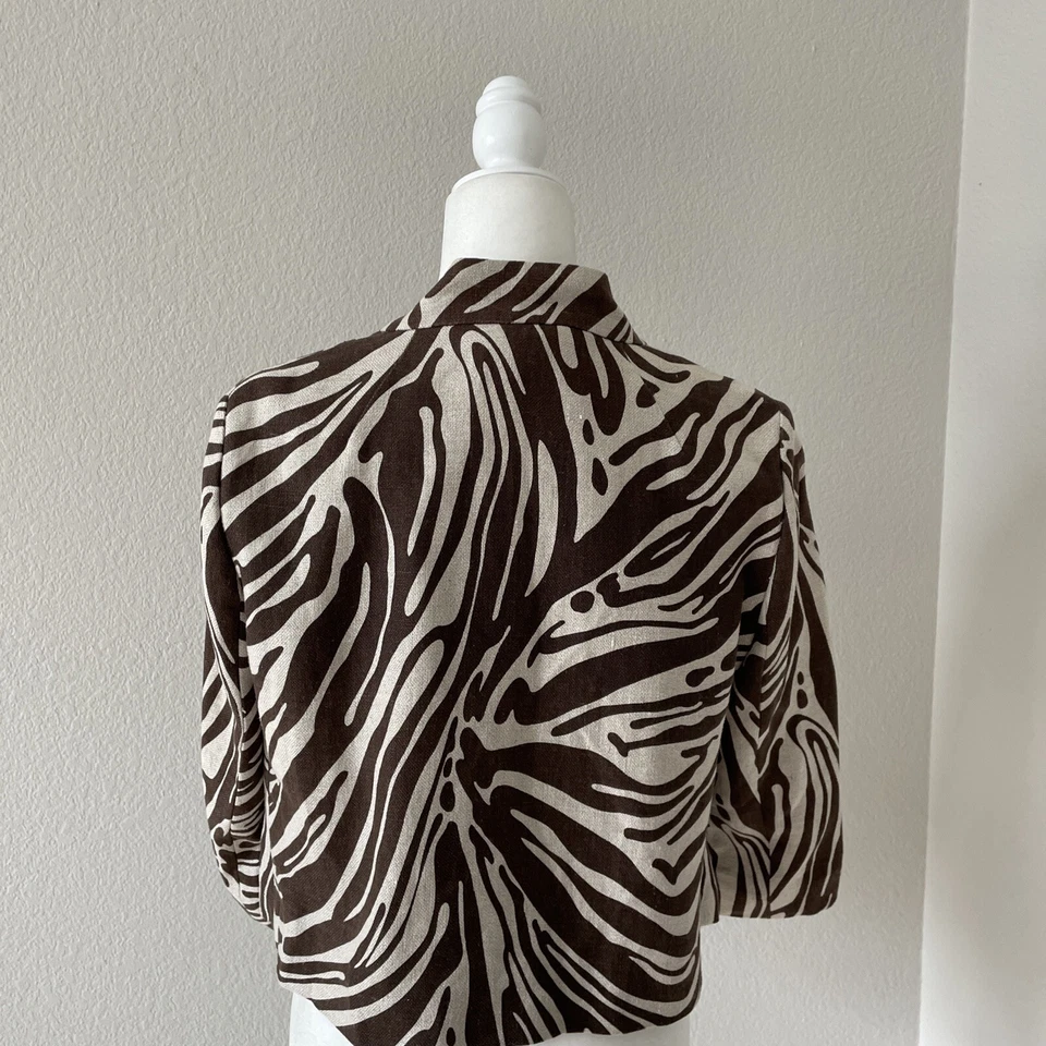 Michael Kors Women’s Jacket Sz 8-10 Linen Swing Tan Animal Print Breast 40” - Image 2 of 4