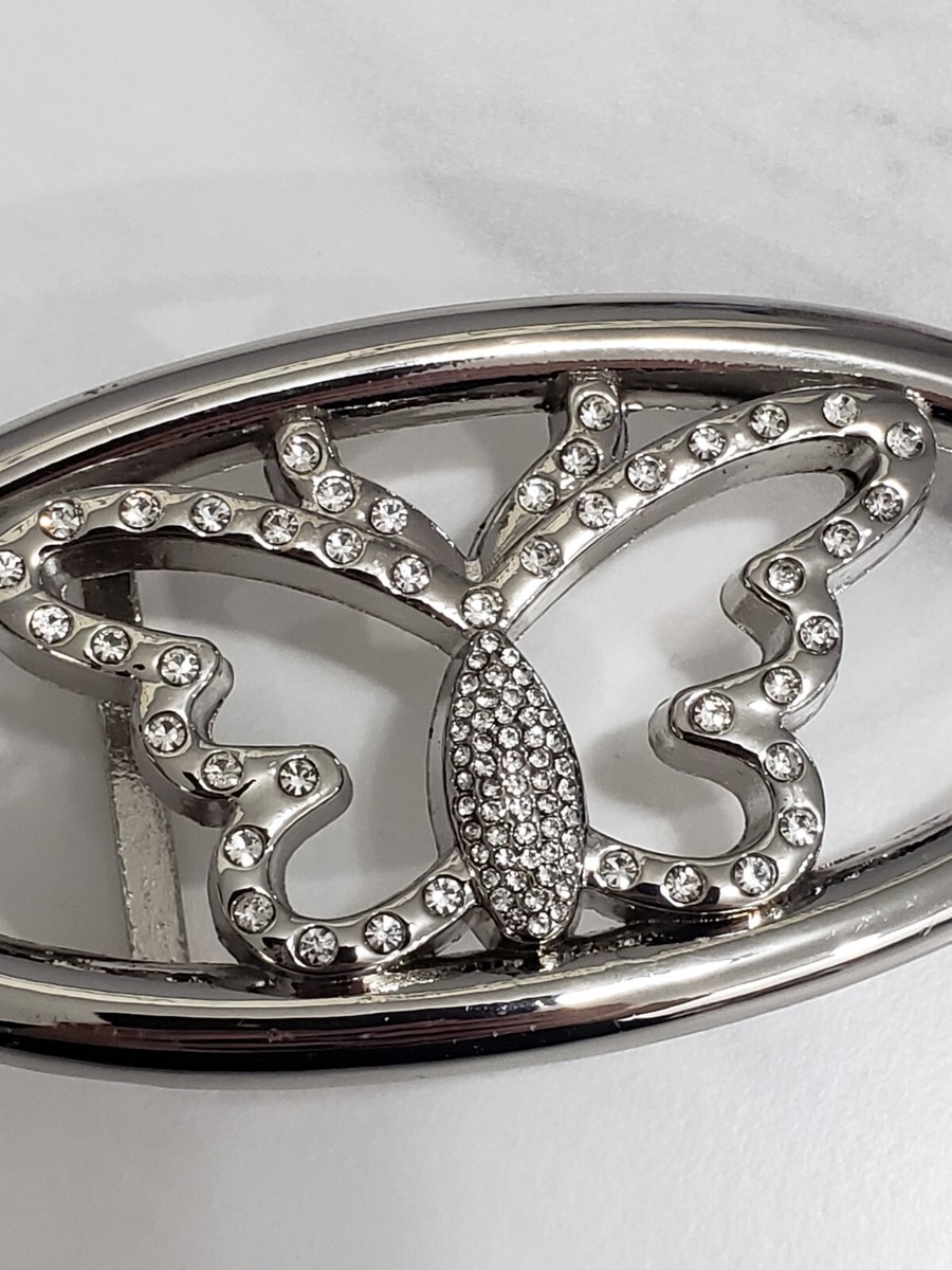 Vintage 90s Oval Butterfly y2k rhinestone belt buckle glam  display picture 2