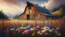 Digital Image Picture Photo Wallpaper Background Desktop Art Barn Flowers #A141