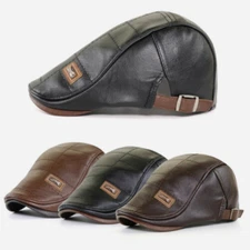 Men Beret Hat Leather Flat Cap Warm Autumn Winter Male Adjustable  Gatsby Cap