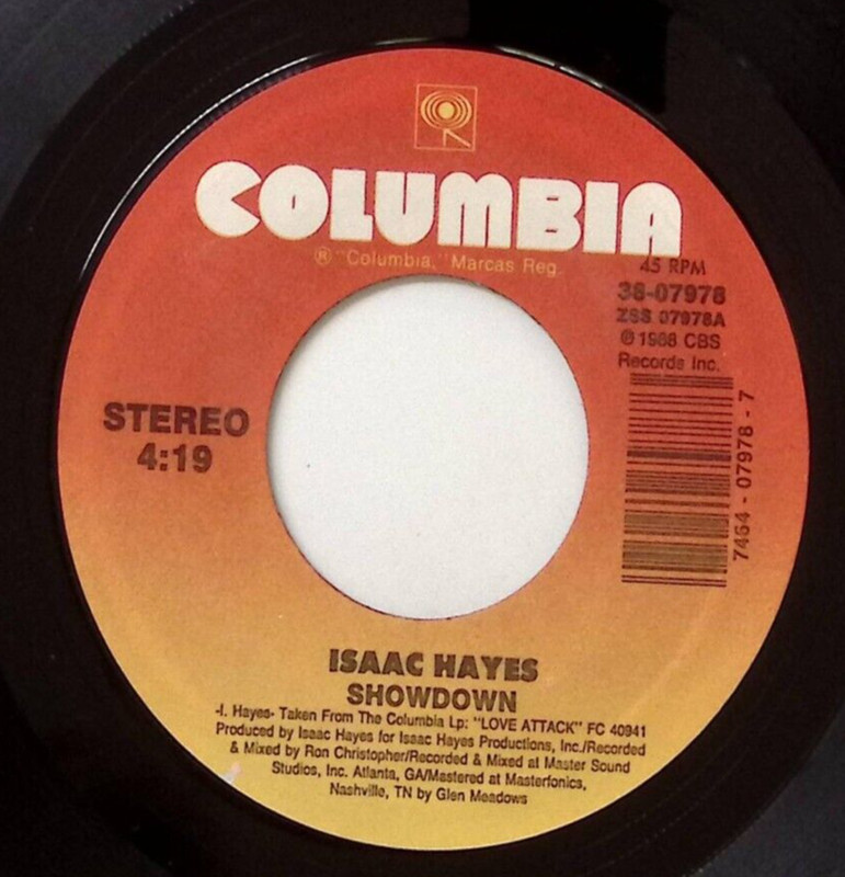 ISAAC HAYES SHOWDOWN/SHOWDOWN (INSTRUMENTAL) COLUMBIA RECORDS VINYL 45 59-8