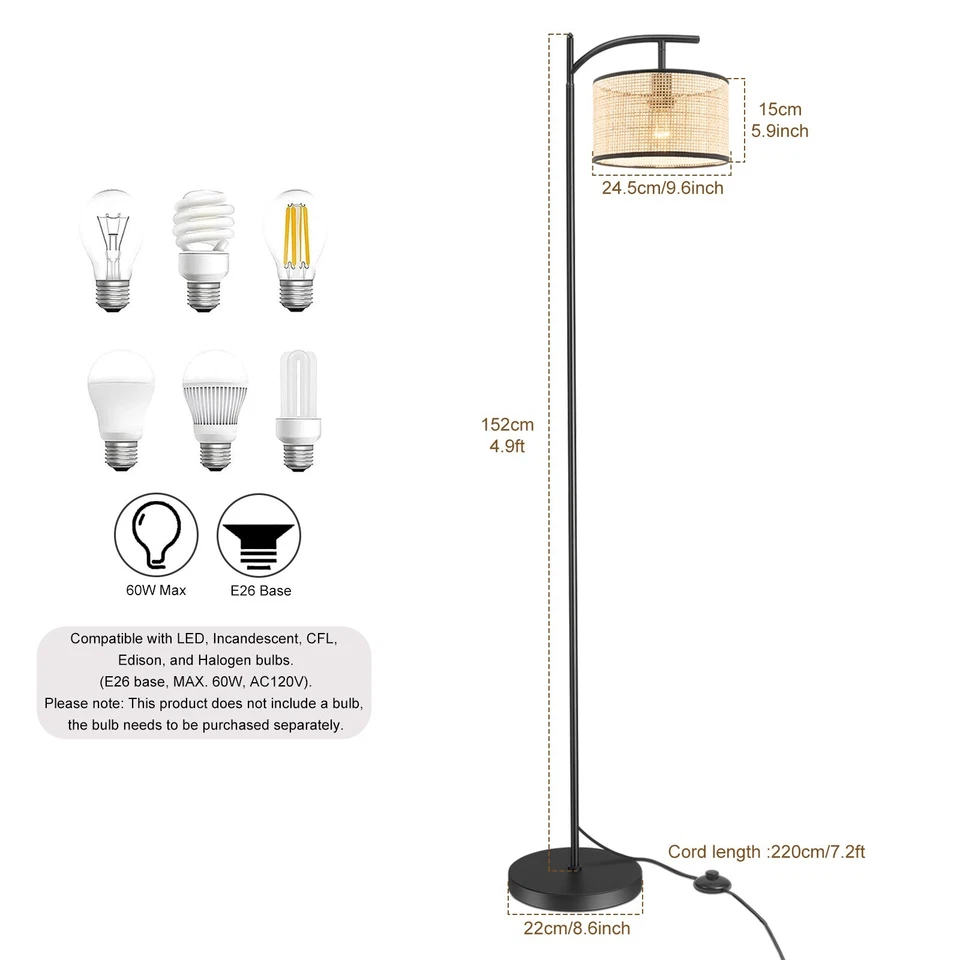 Modern Floor Lamp with Footswitch Standing Pole Light for Living Room Reading - Image 4 of 4