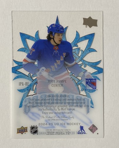 2024-25 UD Ice Hockey PREMIERES AUTOGRAPH MATT REMPE AUTO 146/199 - Picture 2 of 2