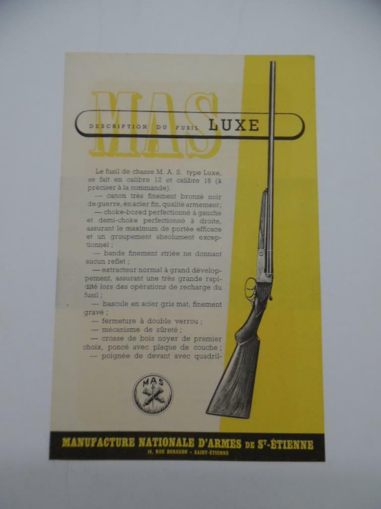 c.1950 French MAS Gun Advertising Brochure Leaflet Fusil Luxe Shotgun Vintage VG