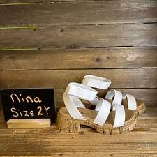 New NIB Big Kids Nina Seri White Canvas Strappy Ankle Strap Sandals Size 2 Y