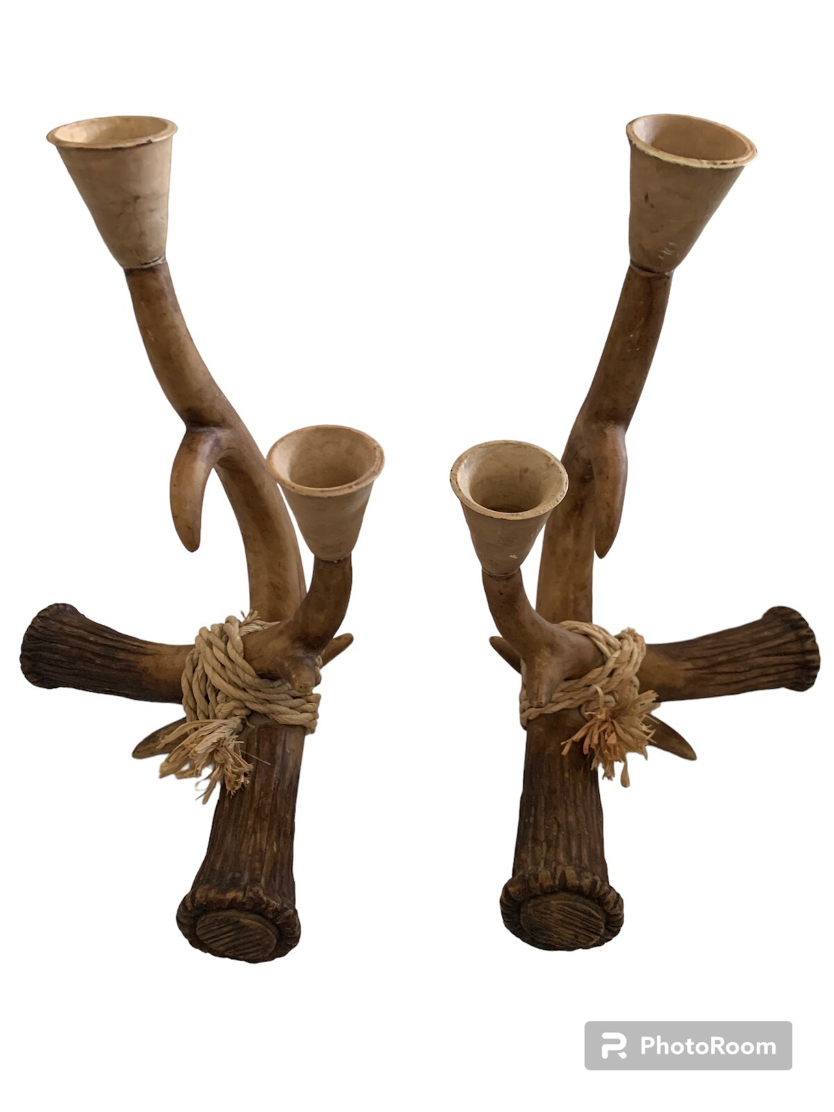 Antler Candle Holders Set of 2 Faux Deer Buck Rustic Cabin Hunting Lodge Decor