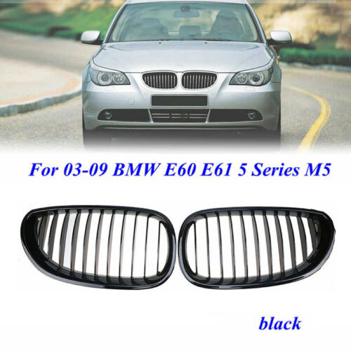 For BMW E60 E61 M5 523i 525i 2003-2010 Gloss Black Front Kidney Grille Grill - Picture 1 of 12