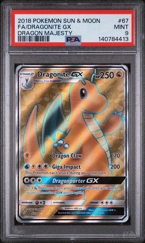 2018 POKEMON SUN & MOON DRAGON MAJESTY #67 FULL ART/DRAGONITE GX PSA 9