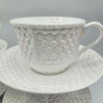 Tiffany & Co Tiffany Weave White China: 1 Footed Teacup / Cup & Saucer Set