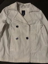 Nautica Woman’s Double- Breasted Trench Coat in White W/ Contrasting Dk Blue CSS