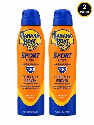 (2 Pack) Banana Boat Sport Ultra SPF 100 Sunscreen Spray 6oz Ea Exp:07/2027+ E80