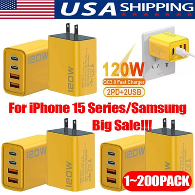#ad 120W 4 Port USB C Fast Wall Charger Block All Cell Phone 17 15 16 11 X iPad LOT $461.36