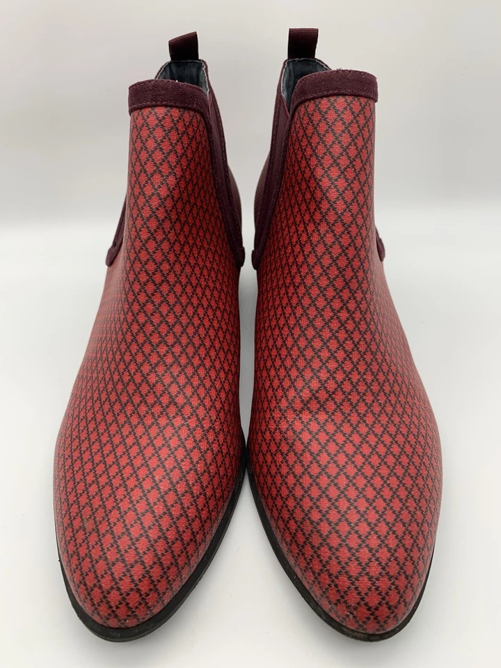 Betabrand Women's US 9 Tennis Western Ruby Red Black Check Rubber Ankle Boots - Image 2 of 4