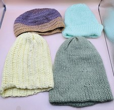 Lot Of 4 Handmade Knit Or Crochet Beanie Hats