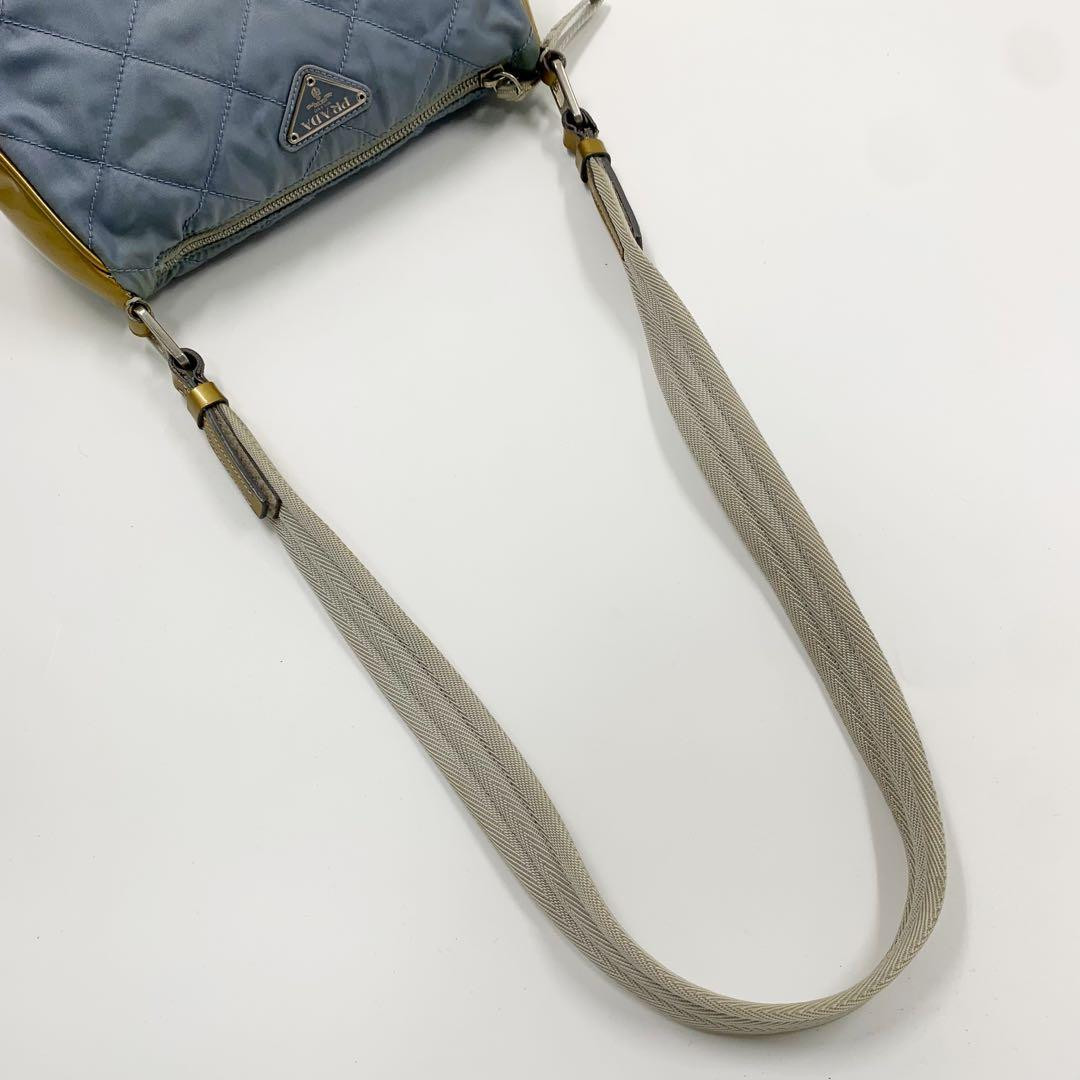 Prada Triangle Logo Nylon Patent Leather Shoulder Bag Light Blue Authentic Japan thumbnail 7