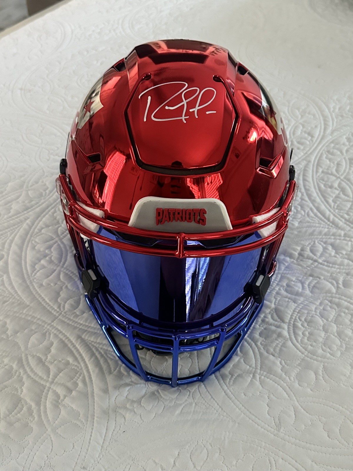 Randy Moss New England Patriots & Rob Gronkowski Auto Patriots Authentic FS Speed-Flex Helmet Chrome 