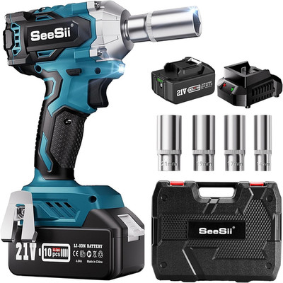 3/8'' Cordless Impact Wrench, Power Impact Gun W/Max Torque 330Ft-Lbs(450N.M), 4.