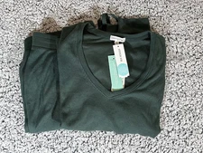 Seeing Stars Olive Ribbed Lounge Pajama Set V-Neck Top & Wide Leg Pants XL NWT