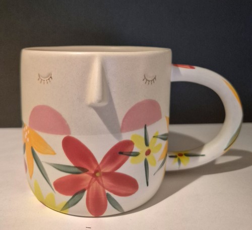 ANTHROPOLOGIE Fotini Tikkou Visage Coffee/Tea Mug Floral cup 3D Nose Face