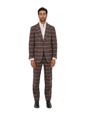 $3450 RUBINACCI NAPOLI Brown Checks Hand-Sewn Suit Flannel Wool