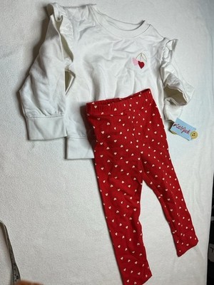 Cat And Jack Girls 2 Piece Red Heart Print Outfit 18 Months 