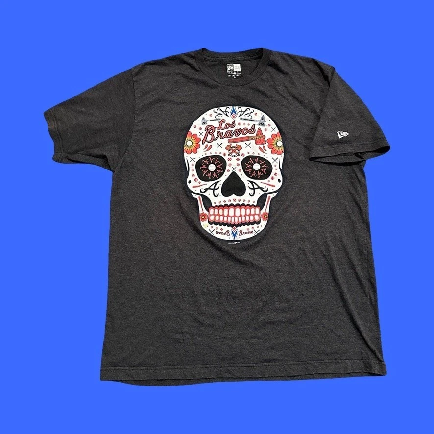 Atlanta Braves "Los Bravos" New Era T Shirt 2018 Sugar Skull Men's XL - Image 3 of 4