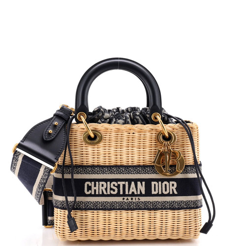 Christian Dior Lady Dior Bag Wicker and Oblique Canvas Medium