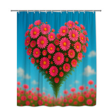Charming Pink Floral Shower Curtain - Heart Design for Bathroom Decor