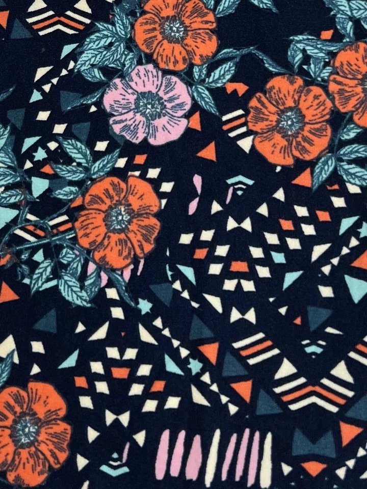 LuLaRoe Leggings TC Alto Curvilíneo AZUL Retro Floral GEOMÉTRICO Chevron Calce Informal Foto 3 de 4