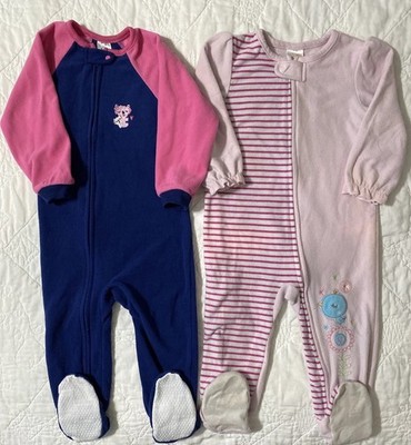 Lot of 2 - Gerber & Absorba Girl's Fleece Footed Pajamas - 24 Months