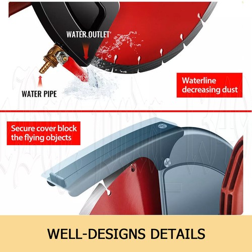 Electric Concrete Saw 355mm Cutter Wet/Dry Demo Tools Circular Cutting Off 3000W - Picture 9 of 12