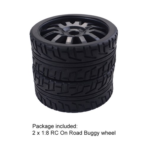 2x schwarze Gummireifen Räder für Redcat HSP HPI Hobao Kyosho 1/8 On-Road RC Car - Bild 2 von 9