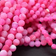 Pink Crackle Agate FROSTED Matte Gemstone Round Beads - 6mm 8mm 10mm 12mm