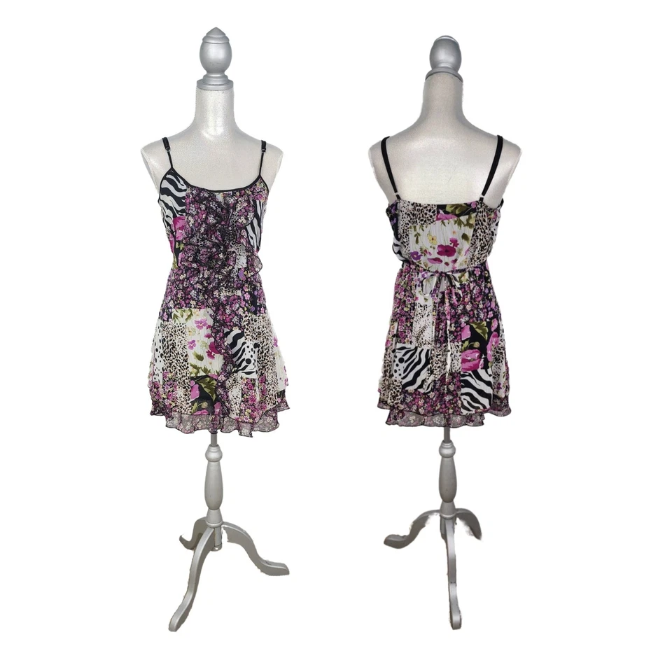 Vestido Camisola Fluido Volantes Capas Lavanda Negro Cebra Espagueti Correas Talla M Foto 2 de 4