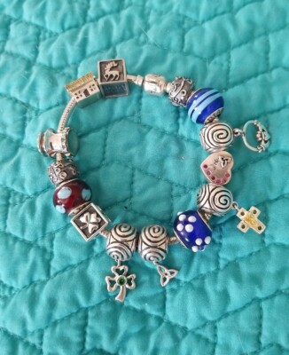 Irischer 925 Sterling Silber keltischer Diamantsplitter? Glasperlen Bettelarmband Zopf