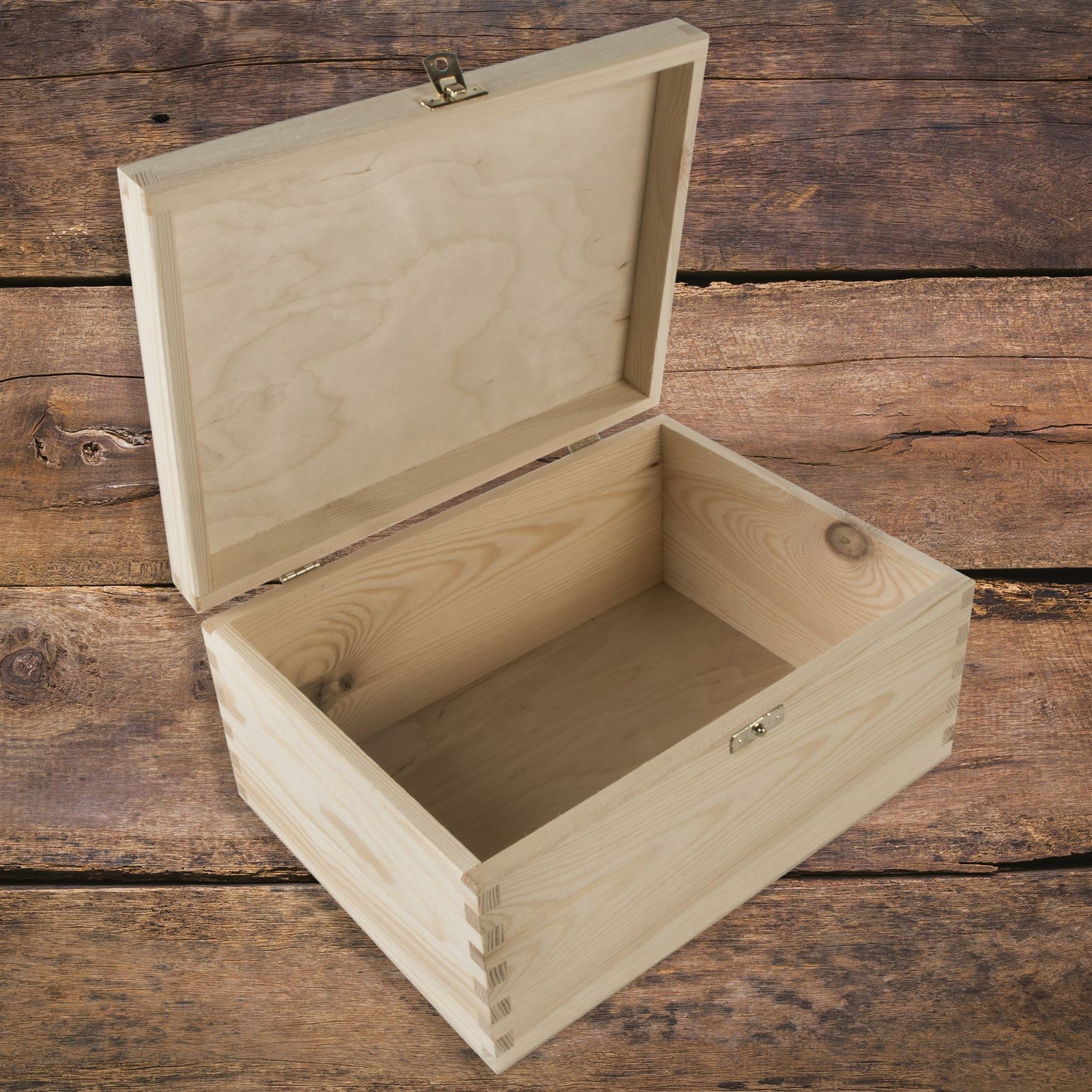 Wooden Box with Lid & Clasp 28x21x13cm Rectangular Plain Keepsake Storage Chest