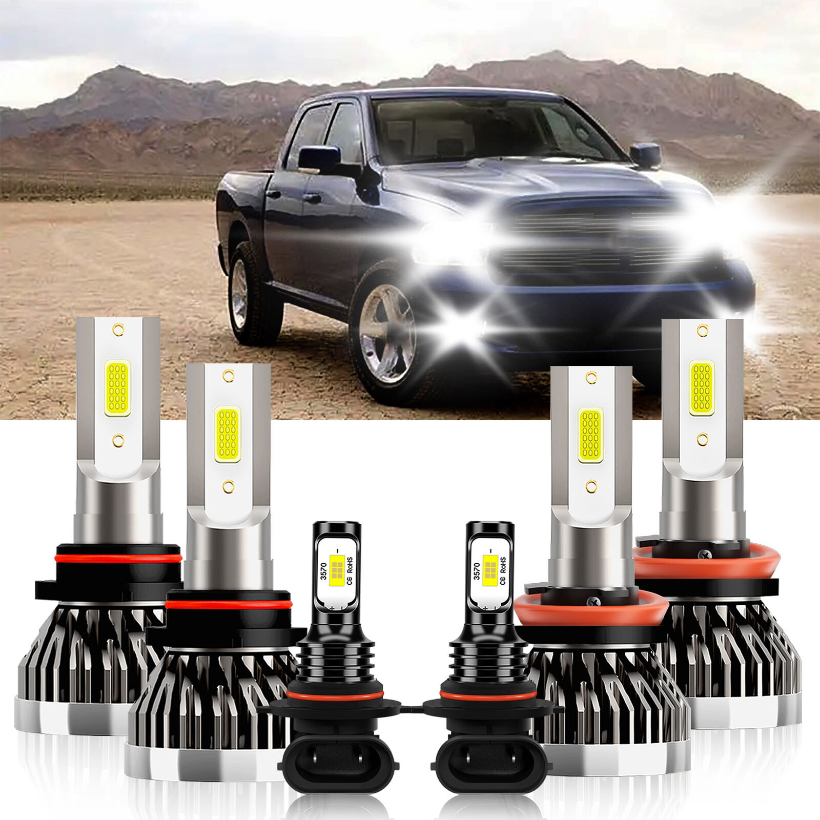 6x Combo LED Headlight Bulbs Fog light 9005 H11 9145 For Ram 4500 2011-2012