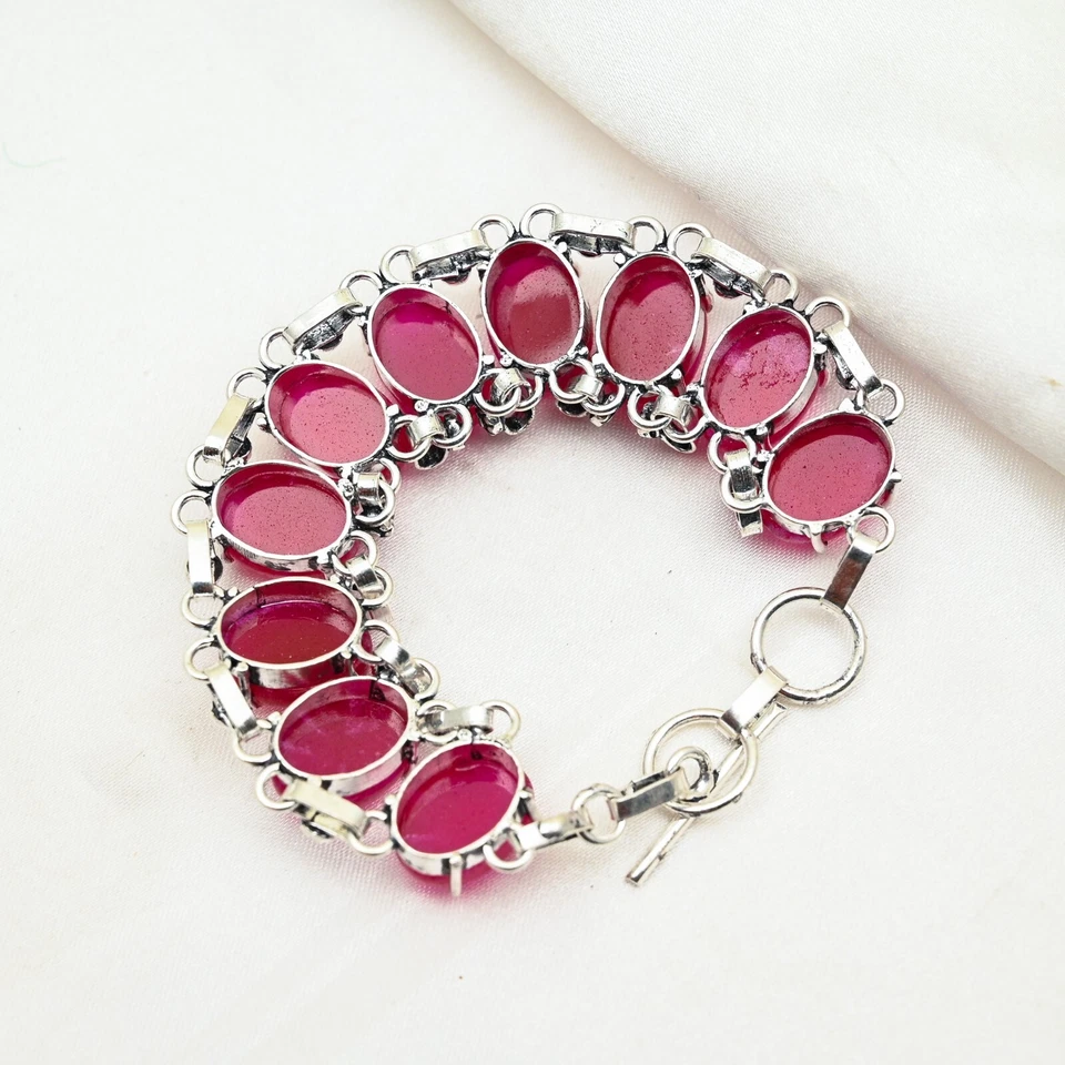 Lab Created Ruby Bracelet Gemstone Handmade 925 Sterling Silver Jewelry For Love - Image 3 of 4